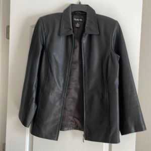 Black leather zip up jacket